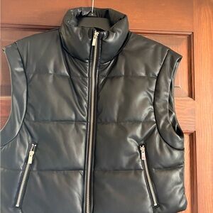 Zara Black Faux-Leather Puffer Vest